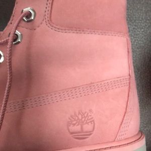 Pink Timberland 6 inch work boots.
